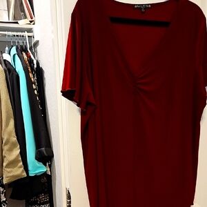 Ashley Stewart Red Relaxed Ruched Blouse